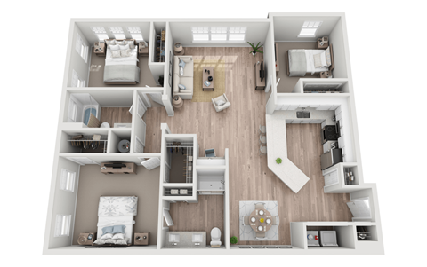 Floor plan for 3 beds, 2 baths, 1358 sqft